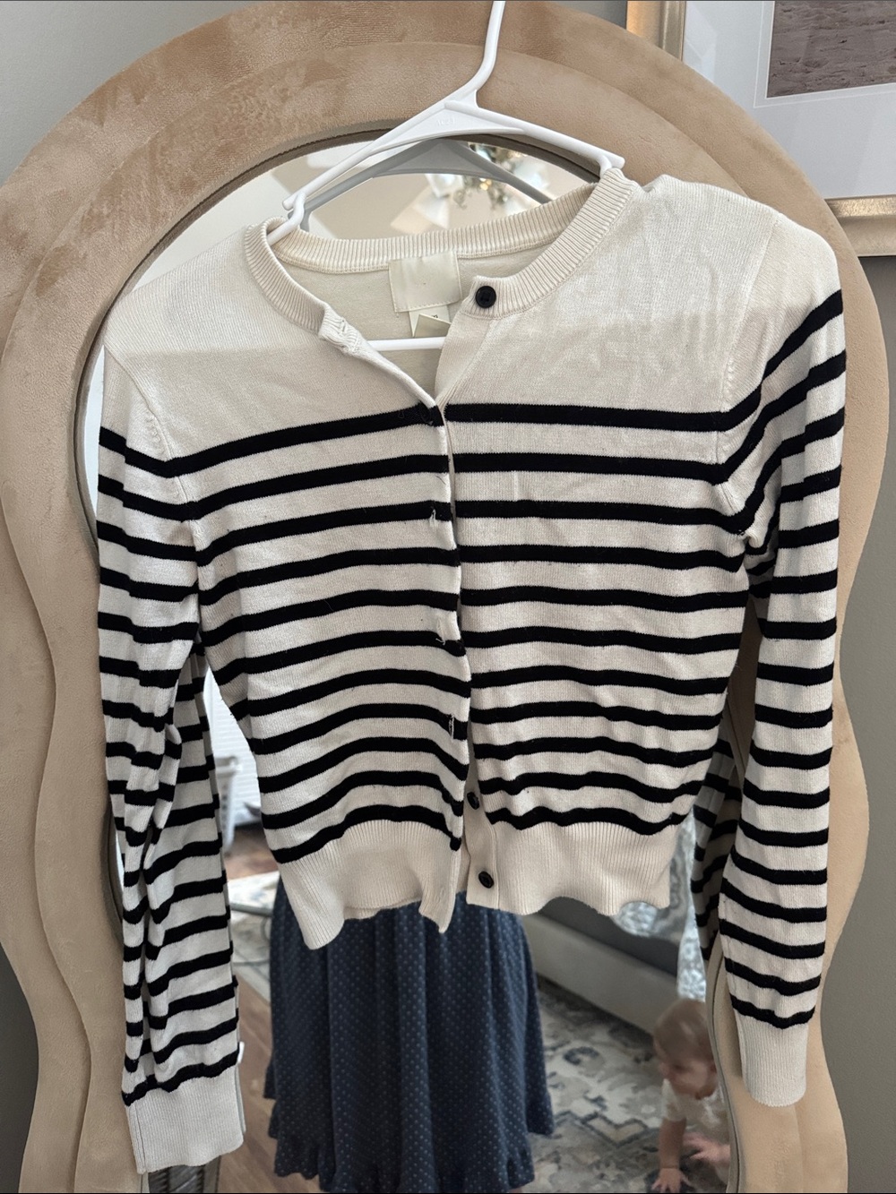 H&M Black and White Striped Button Cardigan